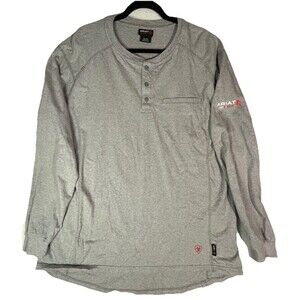 Ariat FR Henley Work Shirt Men's XL Gray Long Sleeve Fire Resistant Cat 2 2112